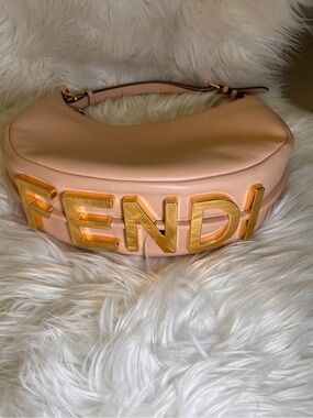Fendi Peach Leather Logo Hobo with Gold Hardware